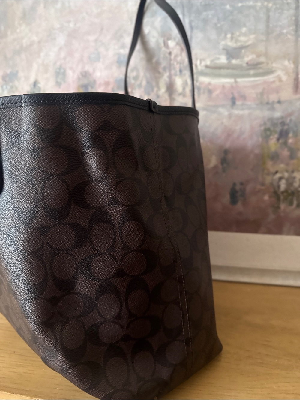 Coach Brown & Black Signature Monogram Vinyl Tote Bag - Reversible - Picture 3 of 7